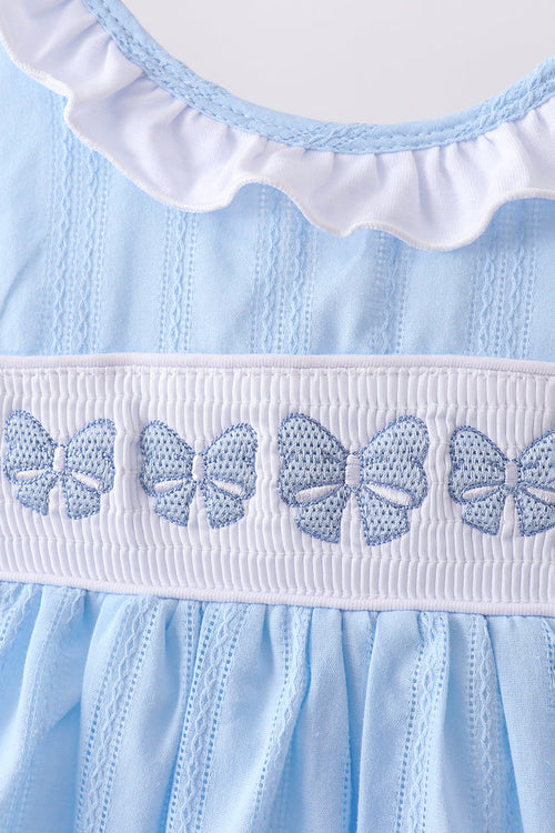 Blue Bow Smocked Embroidered Jacquard Set