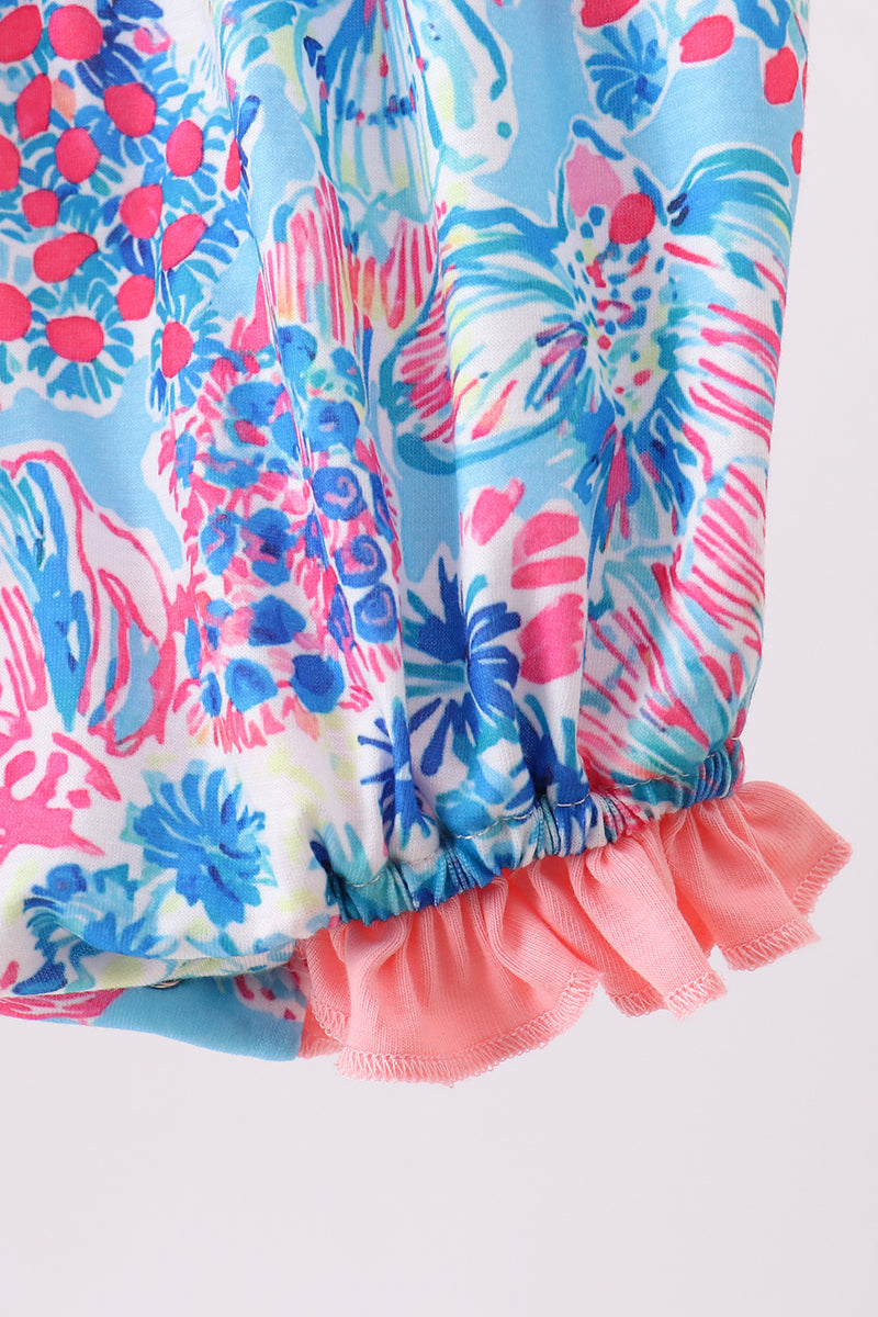 Pink Tropical Floral Print Ruffle Bow Bubble